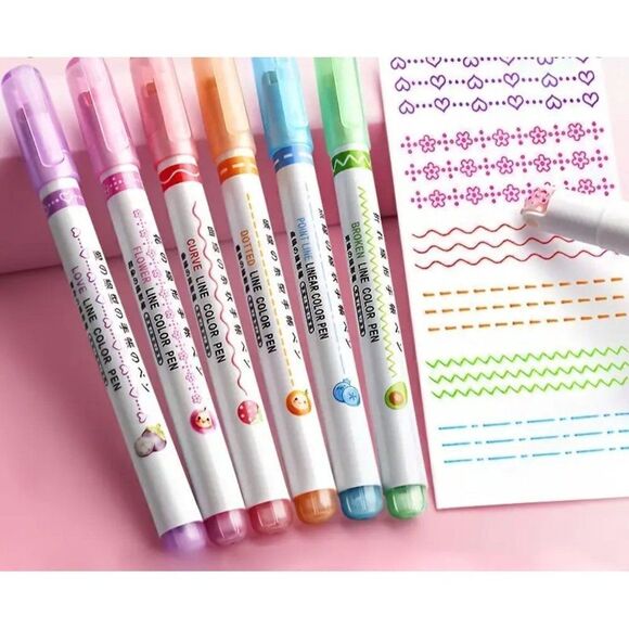 6pcs Colorful Cute Pattern Lace Quick Dry Highlighter Linear Pens For Marking De - Picture 2 of 2